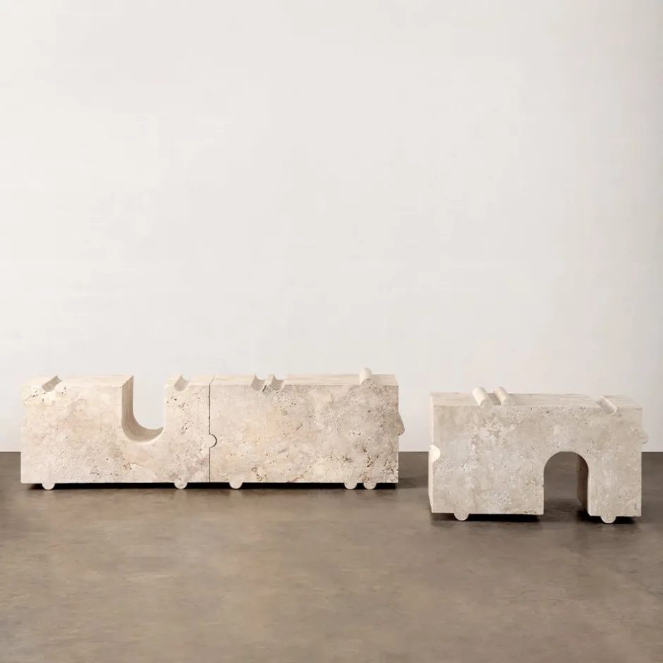 Benches|Consoles & Storage<Kelly Wearstler hume modular stone bench TRAVERTINE