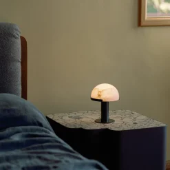 Table|Portables<Kelly Wearstler melange 8" rechargeable accent lamp ANTIQUE-BURNISHEDBRASSWITHALABASTER