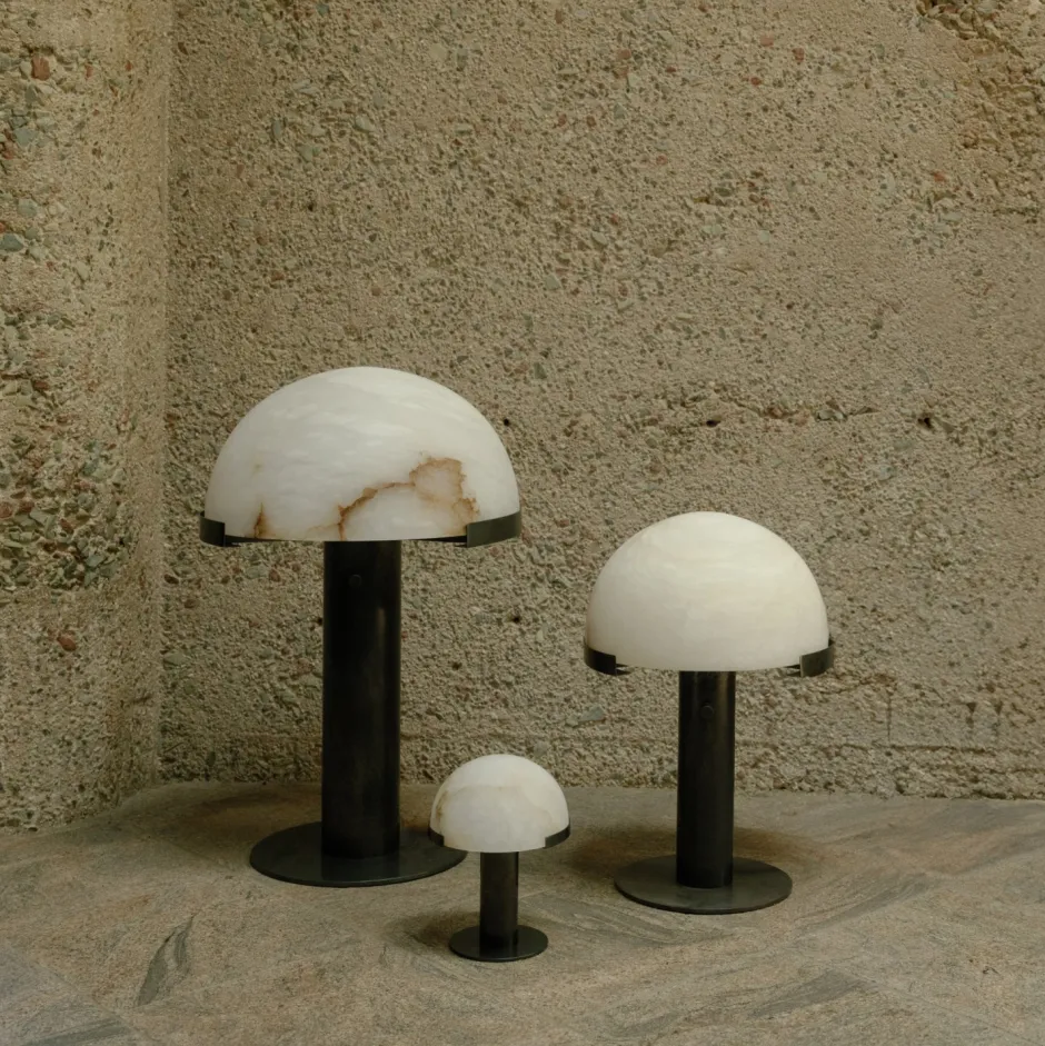 Table|Portables<Kelly Wearstler melange 8" rechargeable accent lamp ANTIQUE-BURNISHEDBRASSWITHALABASTER