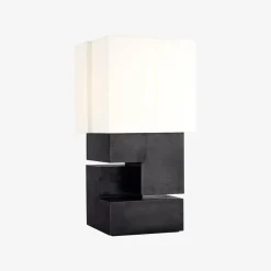 Table<Kelly Wearstler nucleo 14" accent lamp MUSEUMBLACKWITHLINENSHADE
