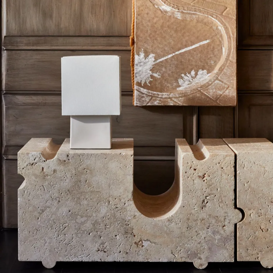 Table<Kelly Wearstler pari small square table lamp IVORYW/LINEN