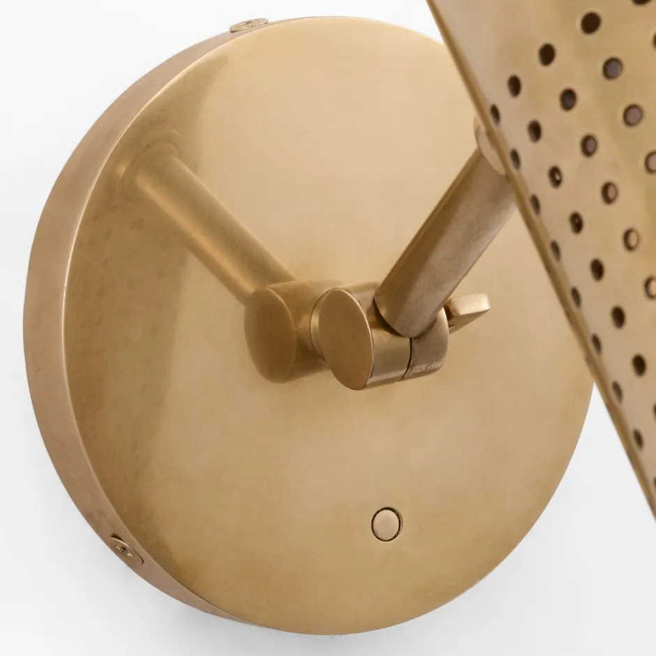 Wall<Kelly Wearstler precision 12" articulating sconce ANTIQUEBURNISHEDBRASSWITHWHITEGLASS