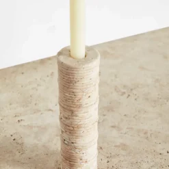 Objects<Kelly Wearstler ribbed large candle holder TRAVERTINE