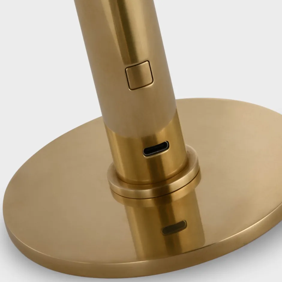 Table|Portables<Kelly Wearstler rousseau 10" rechargeable accent lamp ANTIQUE-BURNISHEDBRASSWITHETCHEDCRYSTAL