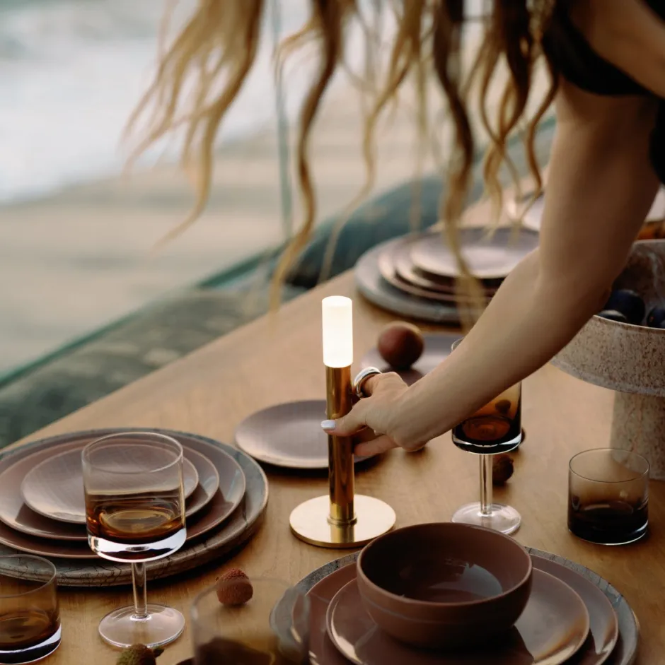 Table|Portables<Kelly Wearstler rousseau 10" rechargeable accent lamp ANTIQUE-BURNISHEDBRASSWITHETCHEDCRYSTAL