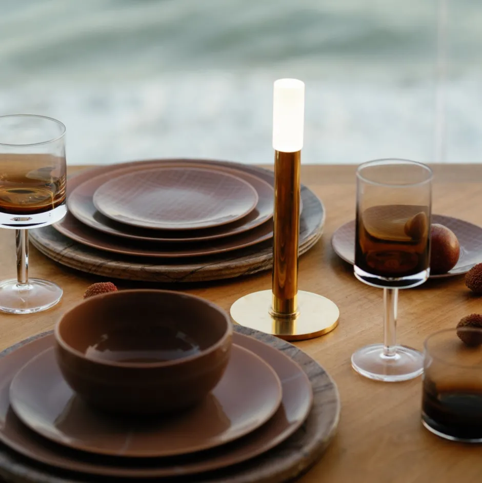 Portables<Kelly Wearstler rousseau 10" rechargeable accent lamp BRONZEWITHETCHEDCRYSTAL