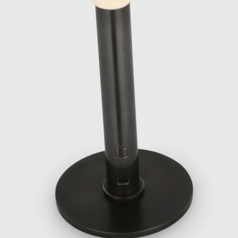 Portables<Kelly Wearstler rousseau 10" rechargeable accent lamp BRONZEWITHETCHEDCRYSTAL