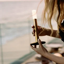 Portables<Kelly Wearstler rousseau 10" rechargeable accent lamp BRONZEWITHETCHEDCRYSTAL