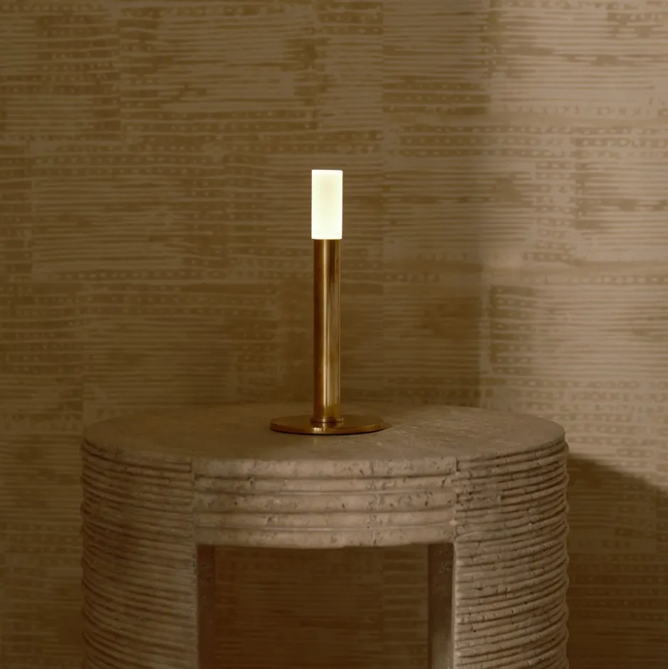 Portables<Kelly Wearstler rousseau 10" rechargeable accent lamp BRONZEWITHETCHEDCRYSTAL