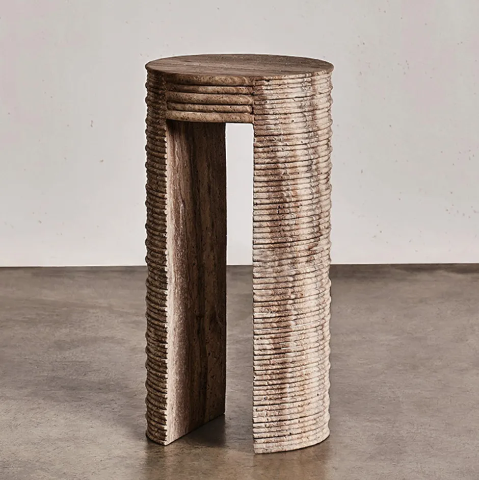 Side Tables<Kelly Wearstler stacked drink table COFFEETRAVERTINE