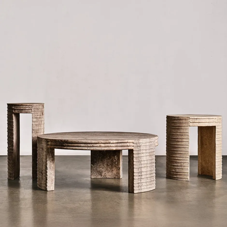 Side Tables<Kelly Wearstler stacked drink table COFFEETRAVERTINE