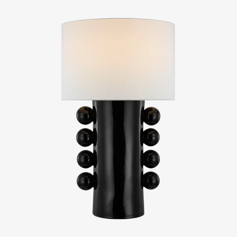 Table<Kelly Wearstler tiglia tall table lamp BLACKWITHLINENSHADE-CORDLESS