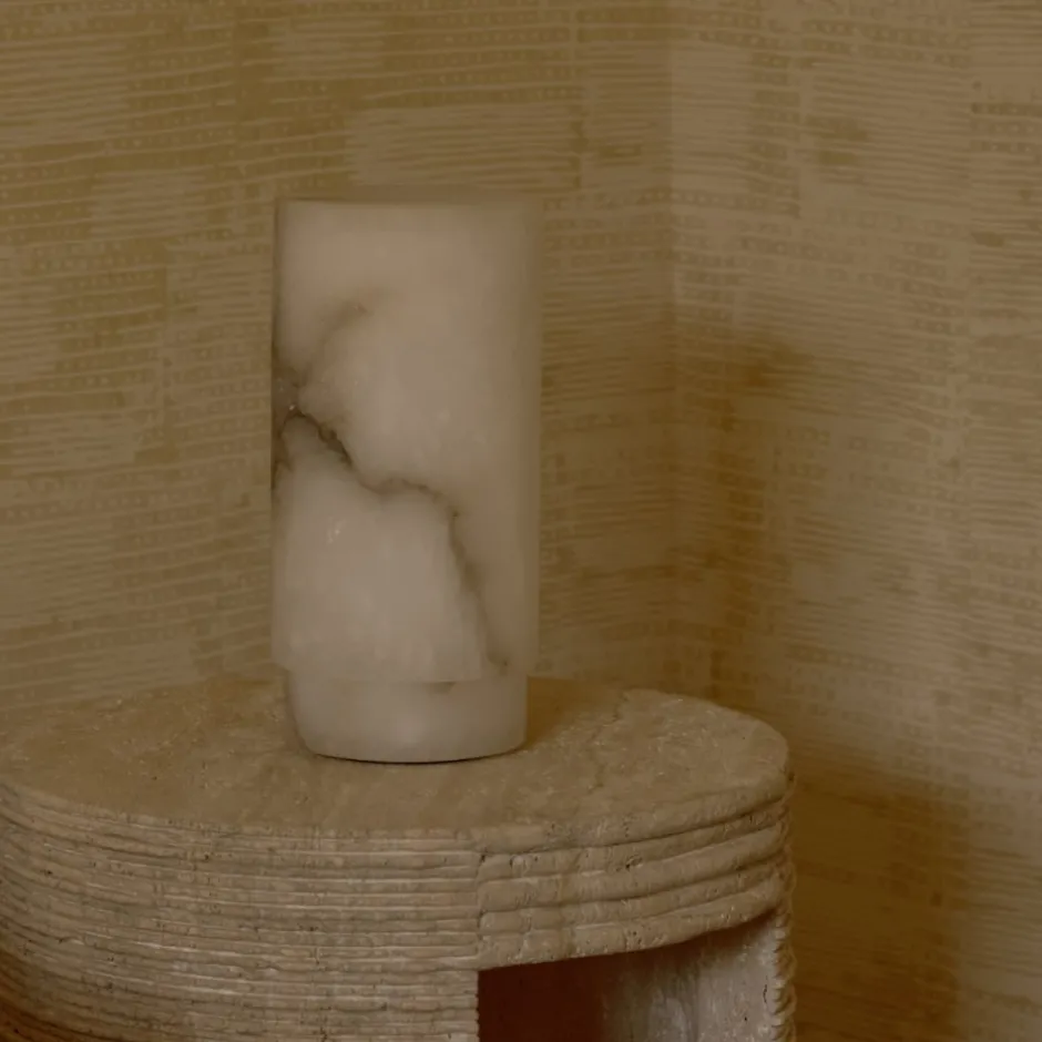 Table|Portables<Kelly Wearstler tourne 12" rechargeable table lamp ALABASTER