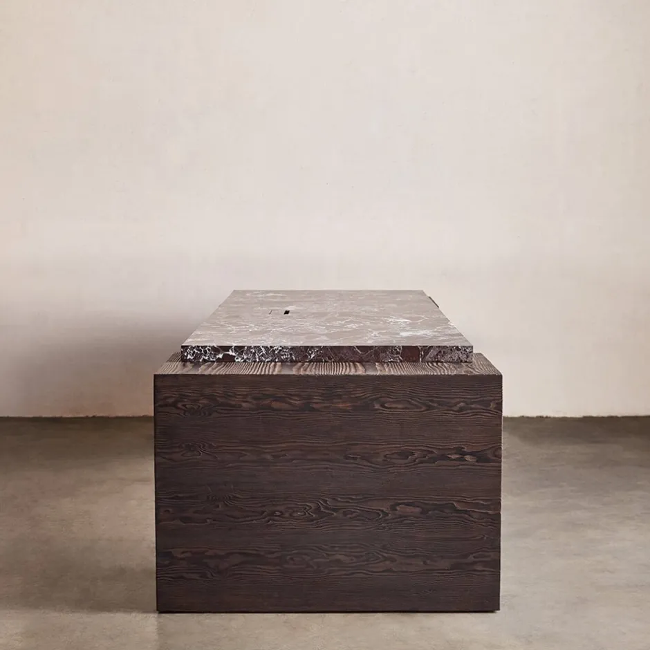 Desks<Kelly Wearstler truss desk SHOWNINWARMSTAINEDSANBLASTEDDOUGLASFIRWITHROSSOLEVANTO